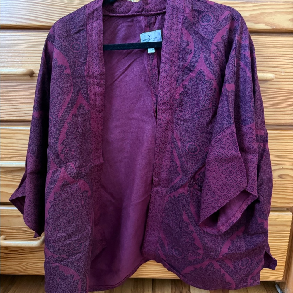 American Eagle Outfitters Maroon Patterned Kimono Jacket